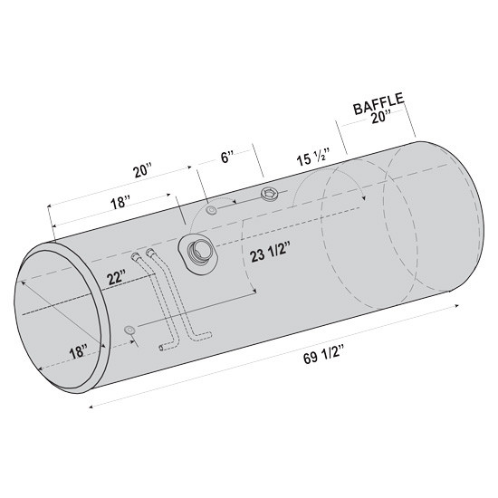 BESTfit Aluminum Fuel Tank 120 Gallon 23 X 71.5 Inch-  Front Fill- Driver Side Replaces A03-36727-180 For Freightliner