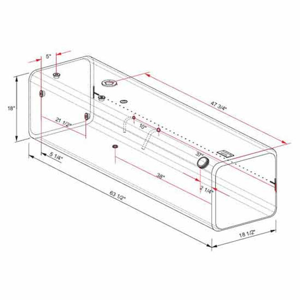 BESTfit Rectangular 90 Gallon Rear Fill Fuel Tank 18 X 18.5 X 64 Inch For Freightliner Driver Side