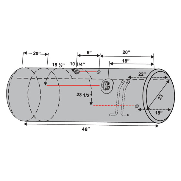 BESTfit 80 Gallon Front Fill Fuel Tank 23 X 48 Inch For Freightliner Columbia, Coronado & Century Passenger Side