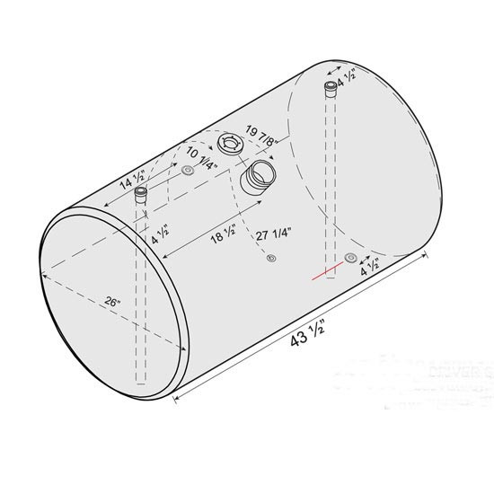 BESTfit Aluminum Fuel Tank 100 Gallon- 26 X 45.5 Inch-  Front Fill- Driver Side For International