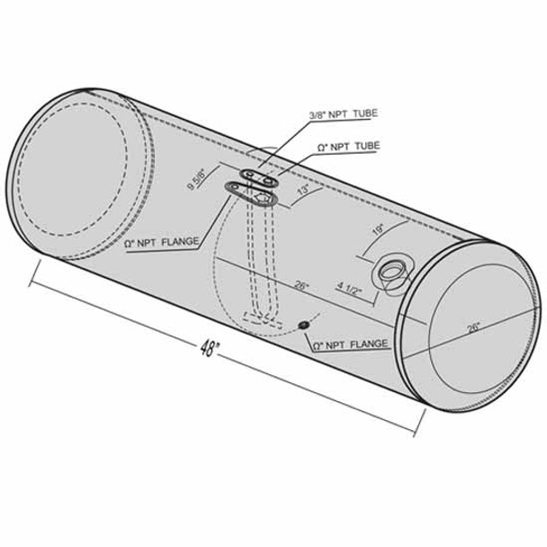 Peterbilt New Style 110 Gallon Rear Fill Fuel Tank 26 X 53 Inch, Driver Side By BESTfit