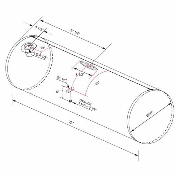 Early Style Peterbilt 150 Gallon Rear Fill Fuel Tank 26 X 72 Inch Passenger Side 11-03664P By BESTfit