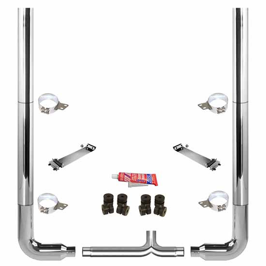 BESTfit 6-5 X 108 Inch Chrome Exhaust Kit W/ Flat Top Stacks, Long Drop 90 Elbows For Peterbilt 378, 379, 389 Glider