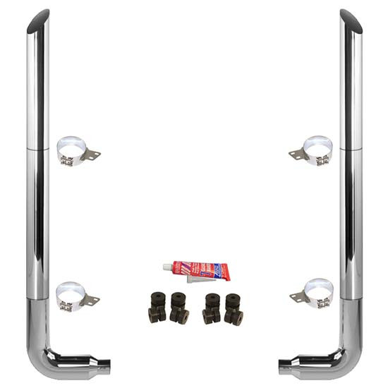BESTfit 7-5 X 102 Inch Chrome Exhaust Kit W/  Miter Cut Top Stack  Long Drop Elbows No Tee For Peterbilt 357, 378, 379, 389 Glider
