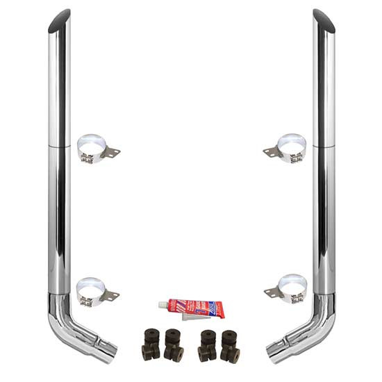 BESTfit 7-5 X 108 Inch Chrome Exhaust Kit W/  Miter Cut Top Stack  OE Style Elbows  Peterbilt 378, 379, 389 Glider (2005-Newer) 55 Inch Standard Spool Non-Unibilt