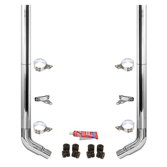 BESTfit 7-5 X 114 Inch Chrome Exhaust Kit W/  Flat Top Top Stack  OE Style Elbows  Peterbilt 378, 379 (1987-2003) 52 Inch Standard Spool Unibilt