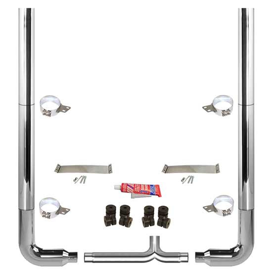 BESTfit 7-5 X 120 Inch Chrome Exhaust Kit W/  Flat Top Top Stack  Long 90S & Chrome Tapered Y-Pipe 5 Inch Taper Lock Chrome Tee For Peterbilt 357, 378, 379, 389 Glider
