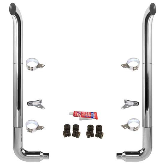 BESTfit 8-5 X 108 Inch Chrome Exhaust Kit W/  West Coast Turn Top Stack  Long Drop Elbows No Tee Peterbilt (2005-Newer) 55 Inch Quiet Spools Unibilt