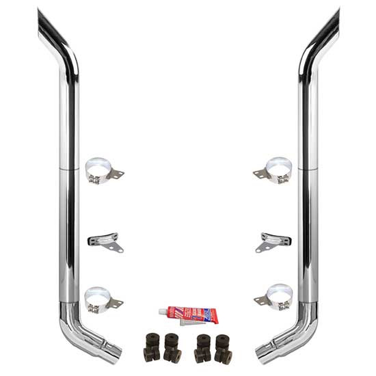 BESTfit 8-5 X 114 Inch Chrome Exhaust Kit W/  Bull Hauler Turn Top Stack  OE Style Elbows  Peterbilt (1987-2003) 52 Inch Quiet Spools Unibilt