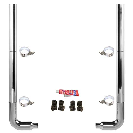 BESTfit 8-5 X 96 Inch Chrome Exhaust Kit W/  Flat Top Top Stack  Long Drop Elbows No Tee Peterbilt (2005-Newer) 55 Inch Quiet Spools Non-Unibilt