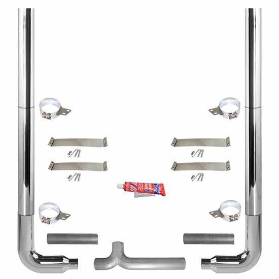 BESTfit 6-5 X 96 Inch Chrome Exhaust Kit W/ Flat Top Stacks & Long Drop Elbows For Peterbilt 359
