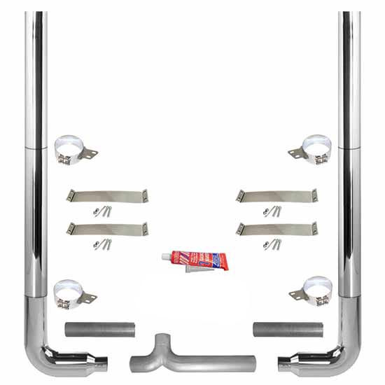 BESTfit 8-5 X 96 Inch Chrome Exhaust Kit W/ Flat Top Stacks & Long Drop Elbows