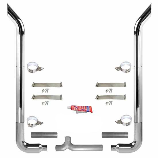 BESTfit 7-5 X 102 Inch Chrome Exhaust Kit W/ Bull Hauler Stacks, Long 90S & Chrome Tapered Y-Pipe For Peterbilt 359 1967 - 1987