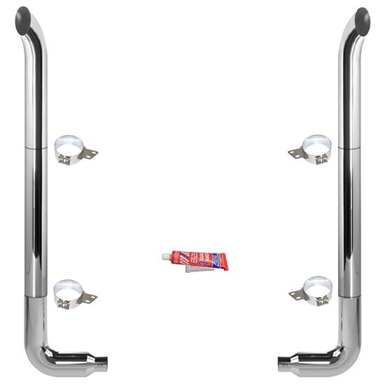 BESTfit 7-5 X 102 Inch Chrome Exhaust Kit W/ West Coast Turnout Stacks & Long Drop Elbows For Peterbilt 359 1967 - 1987
