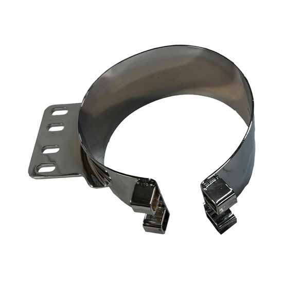 BESTfit 6 Inch Chrome Plated Steel Exhaust Clamp W/ 4-Bolt Mount Bracket For Kenworth T600, T800 & W900L/B Non-AeroCab