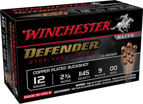 Winchester Ammo Defender 12 Gauge 2.75" 9 Pellets Copper Plated 00 Buck Shot 10 Per Bx