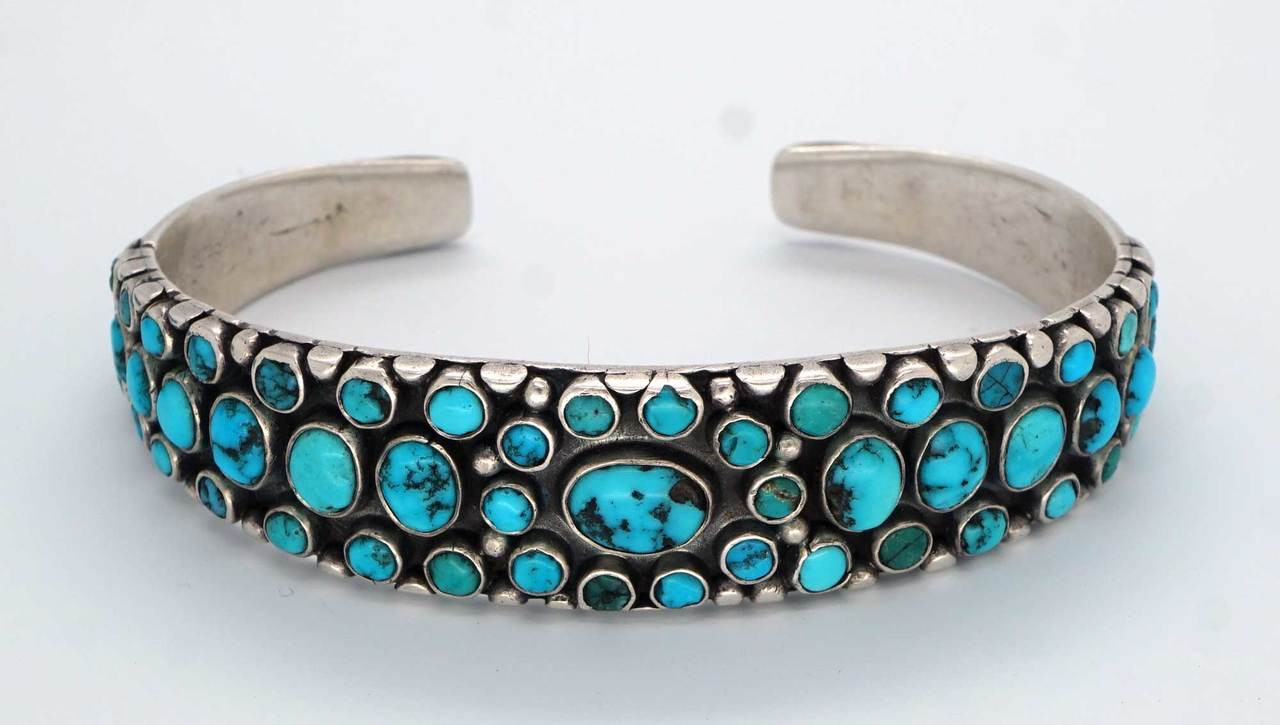 Early Vintage Navajo Turquoise Bracelet Ingot Silver 1920's