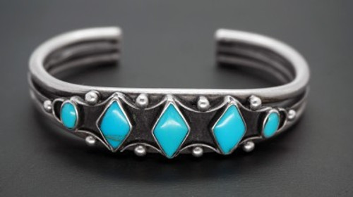 Fred Peshlakai Vintage Navajo Turquoise Sterling Silver Bracelet SIGNED Fred Peshlakai Vintage Navajo Turquoise Sterling Silver Bracelet SIGNED