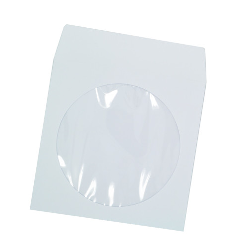 Go Green! Maxtek White Paper CD DVD Sleeves Envelope Holder with Clear Window and Flap, 80g Economy Weight.