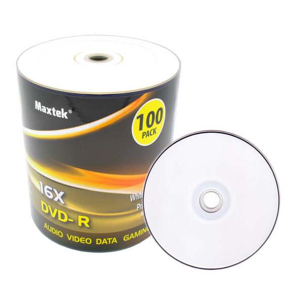 Maxtek Premium Grade White Inkjet HUB Printable DVD-R DVDR 16x Blank Disc, 4.7GB, 120min