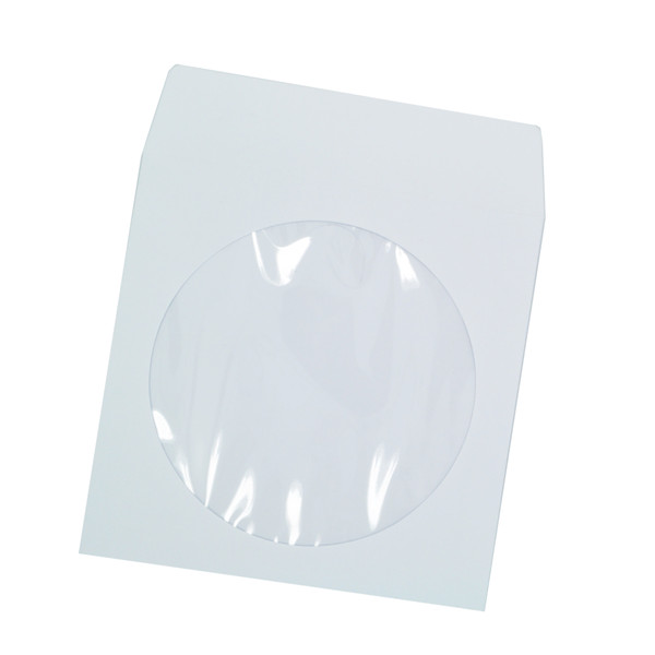 Go Green! Maxtek White Paper CD DVD Sleeves Envelope Holder with Clear Window and Flap, 80g Economy Weight.