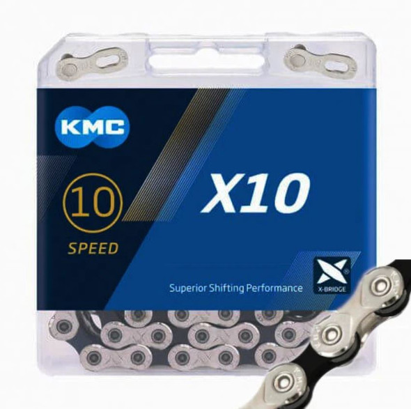 KMC X10 Chain - 10-Speed, 116 Links, Silver/Black