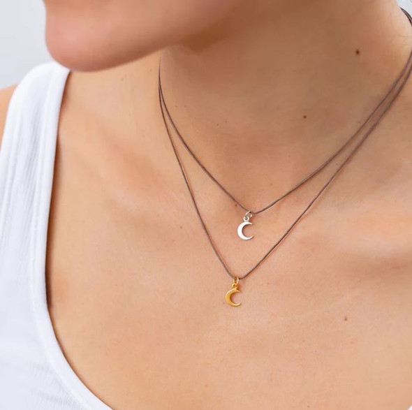Bronwen Tiny Charm Crescent Moon Necklace- Gold