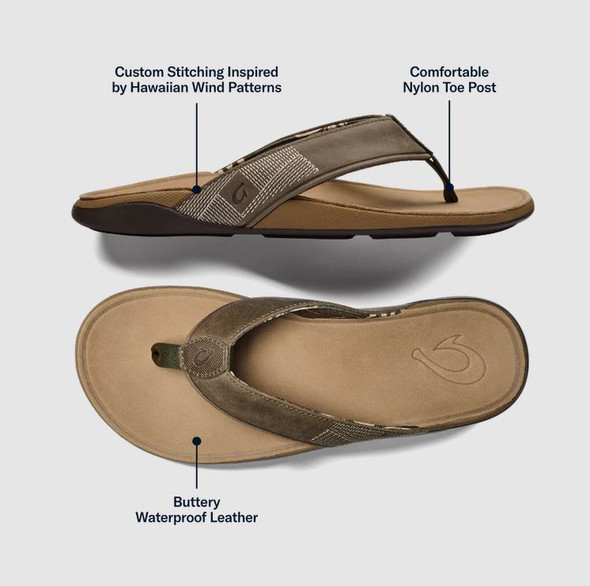 OluKai  Men's  Tuahine Leather Waterproof Beach Sandal 
