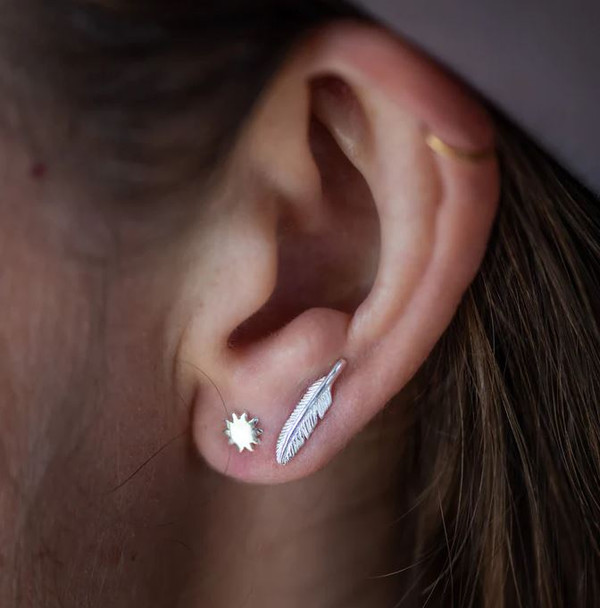 Bronwen Tiny Charm Post Earrings-Feather Silver