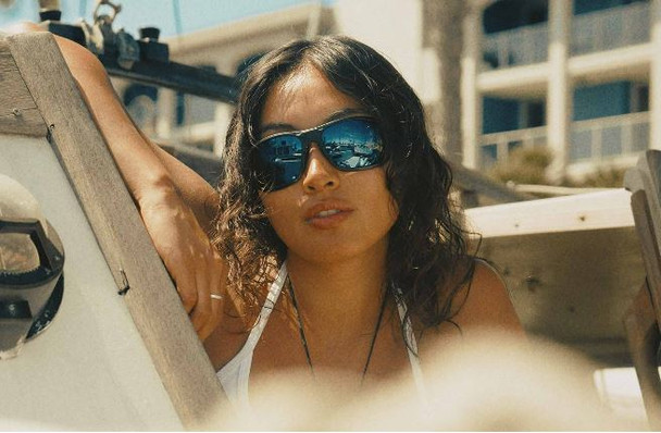 Ombraz Azzurro Armless Sunglasses Charcoal w/Grey with Blue Mirror