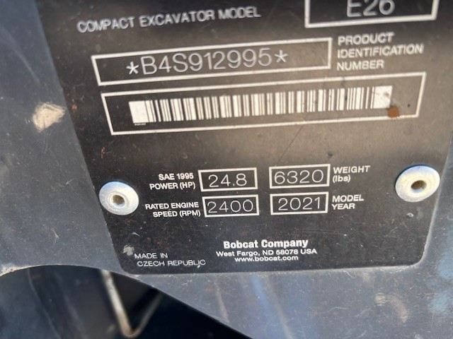 2021 Bobcat E26 Compact Excavator-DS11443