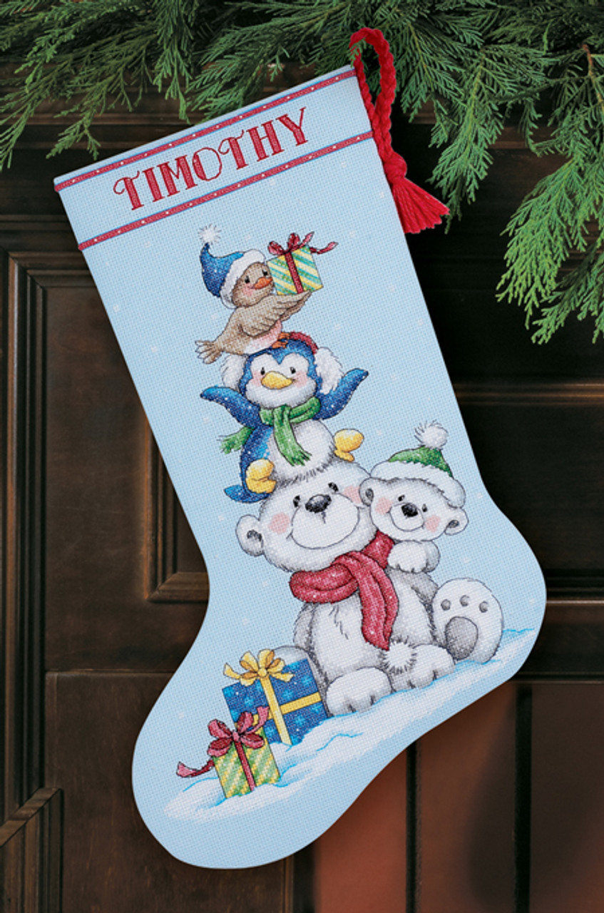 Dimensions Counted Cross Stitch Stocking Kit - Stack of Critters