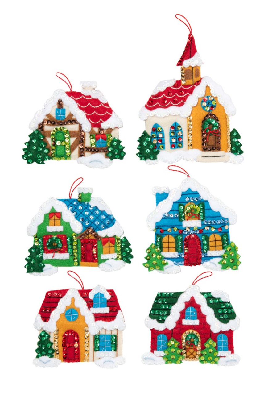 Bucilla Felt Ornaments Applique Kit Set of 6 - Christmas Village