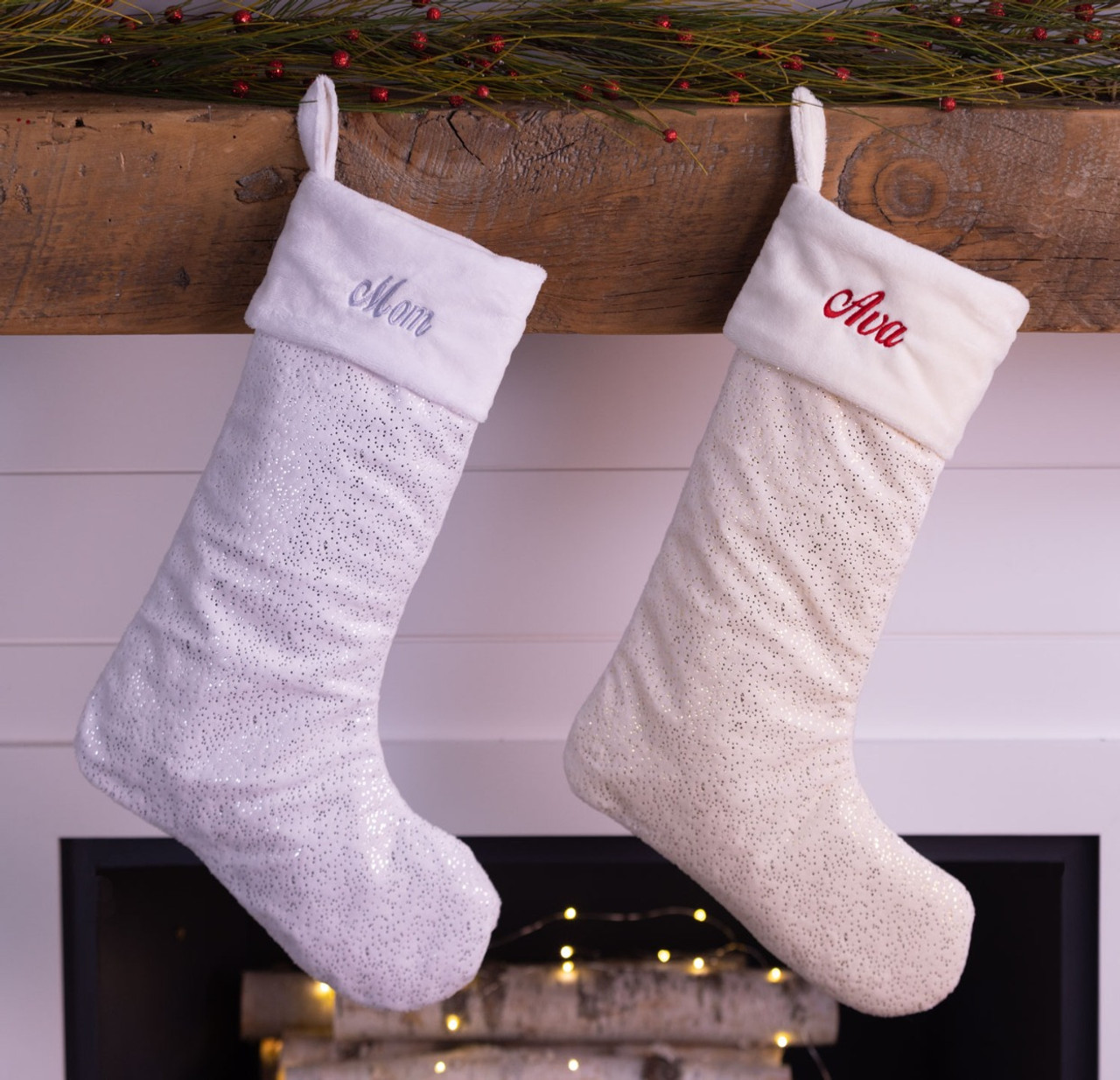 White personalized Christmas stockings, Made in the USA