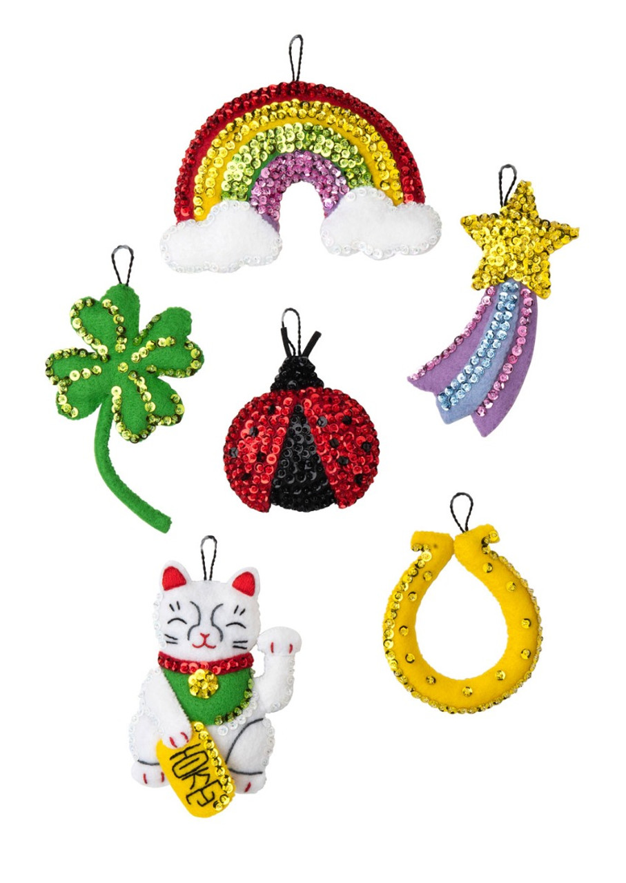 Bucilla Felt Ornaments Applique Kit Set of 6-Feeling Lucky -89277E