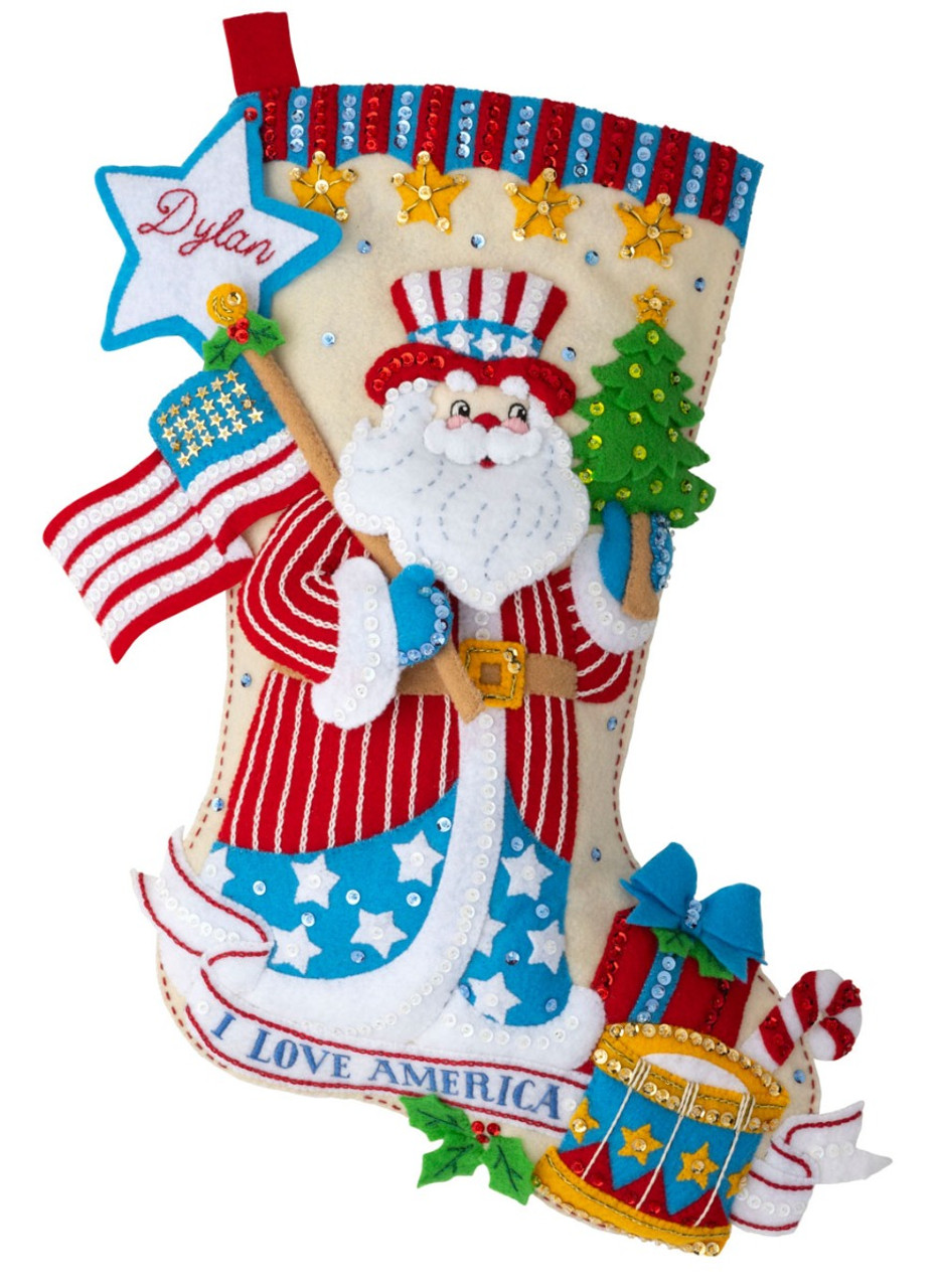 Bucilla Felt Stocking Applique Kit 18 Long Stars & Stripes Santa