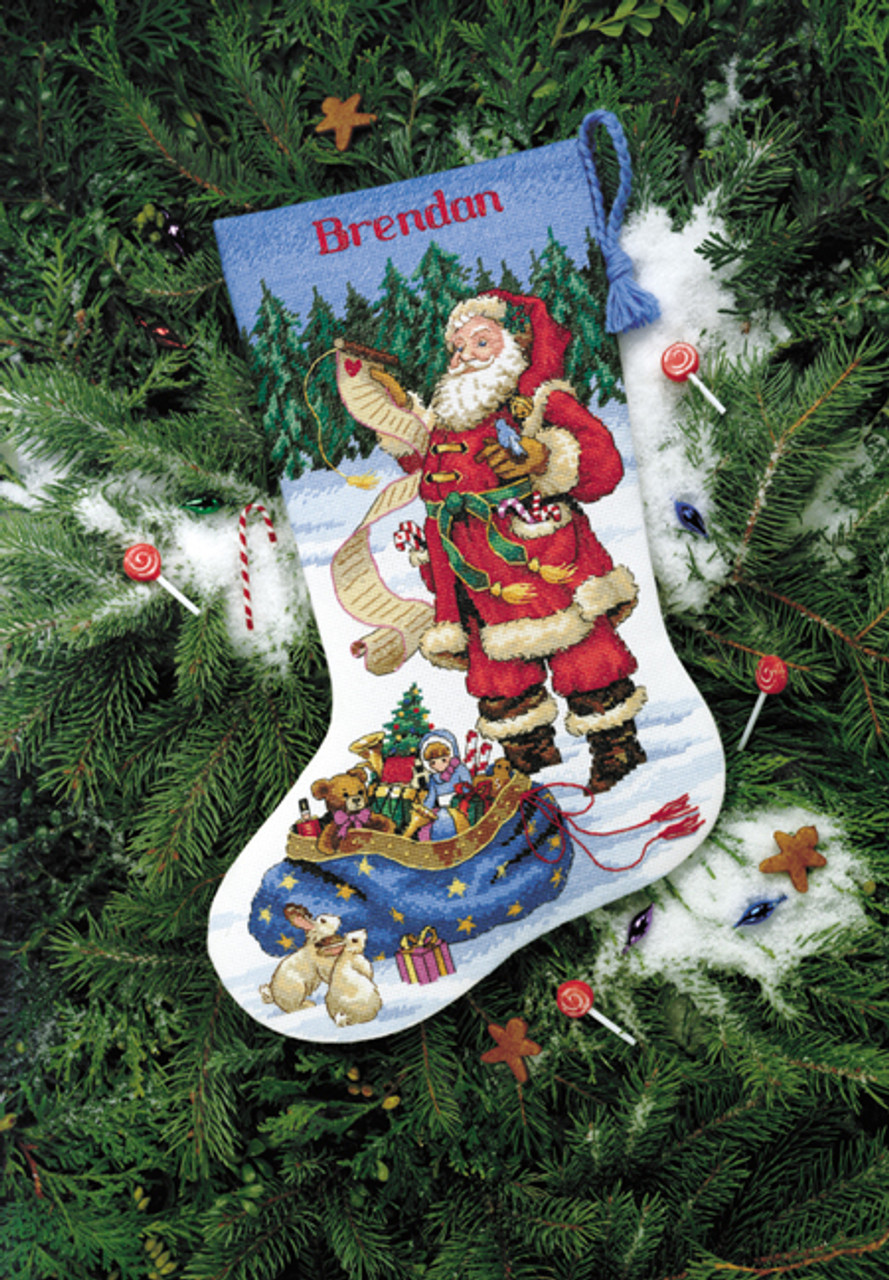 Checking His List Cross-Stitch Christmas Stocking Kit