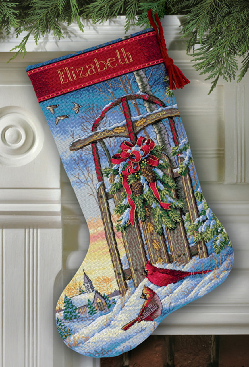 Christmas Sled Stocking Cross-Stitch Stocking Kit christmas-sled-stocking-cross-stitch-stocking-kit