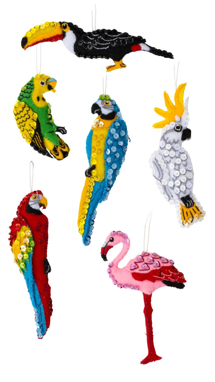 Bucilla Felt Ornaments Applique Kit Set of 6 - Tropical Birds