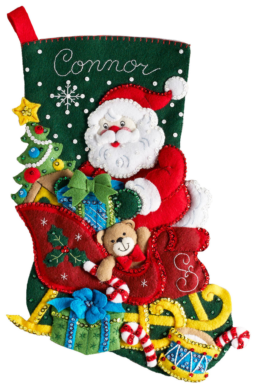 Bucilla Felt Stocking Applique Kit 18 Long Santa's Sleigh