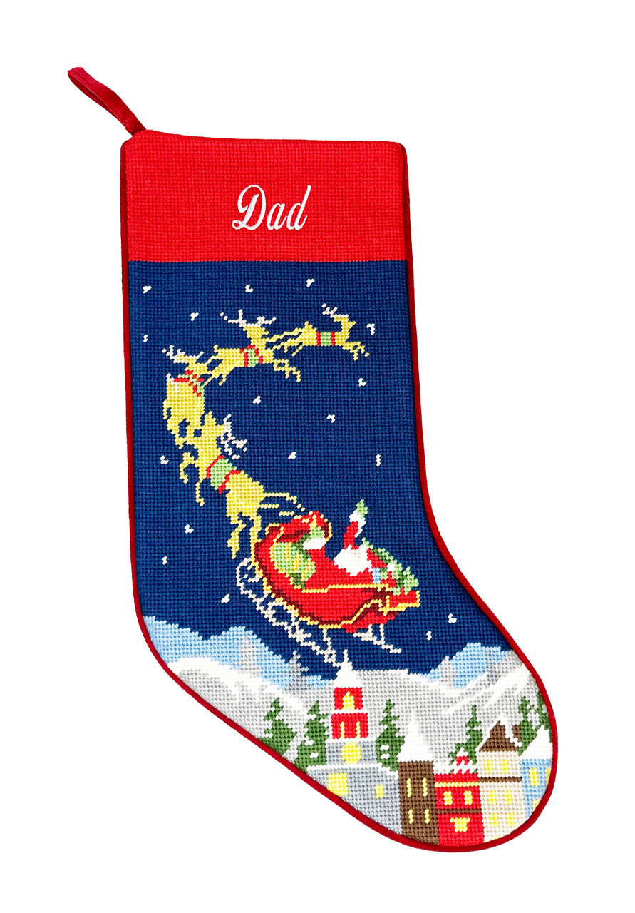 Needlepoint Personalized Christmas Stocking: Santa & Reindeers