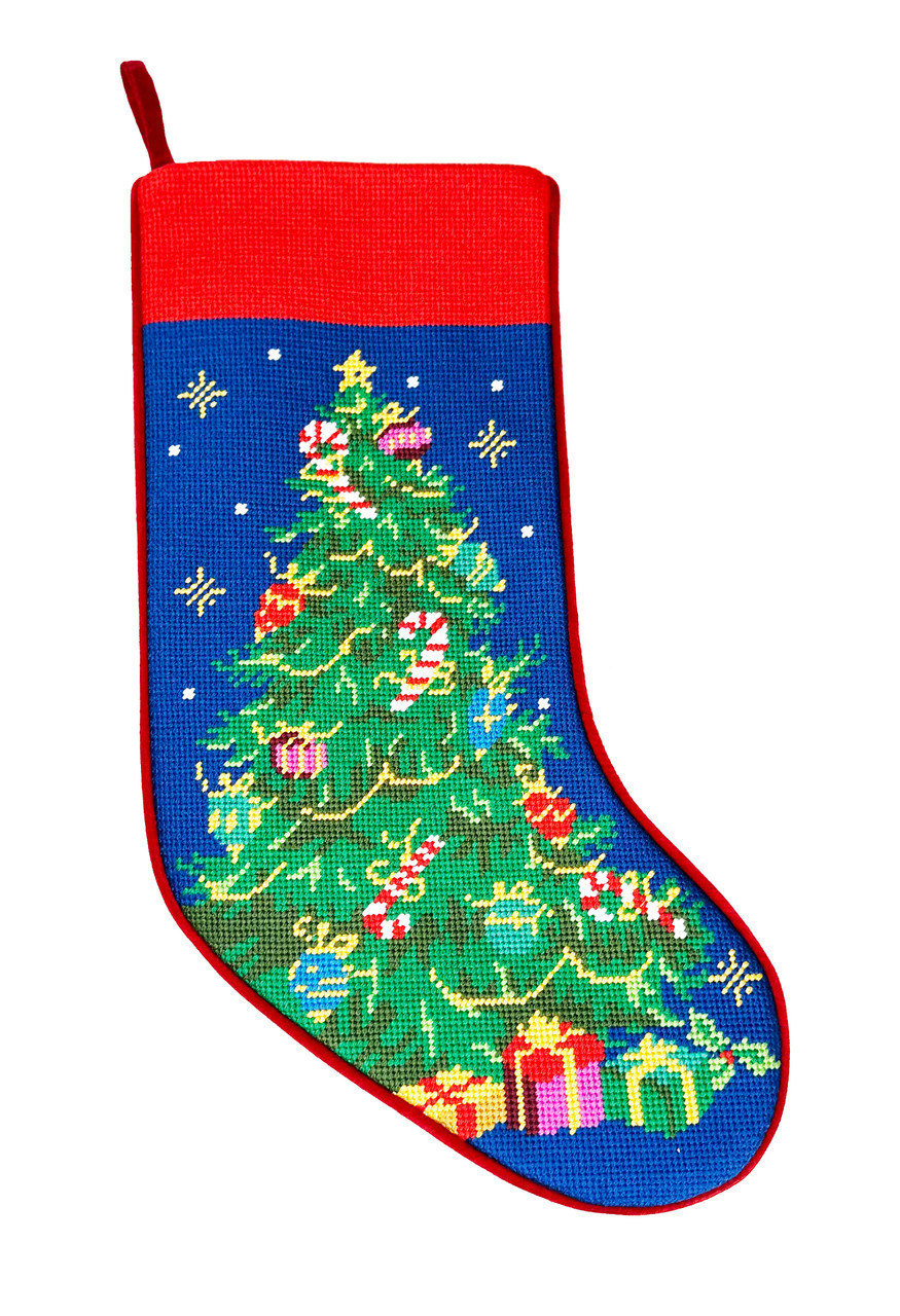 Personalized Christmas Needlepoint Stockings, Choice of Santa or Tree- Name  is vinyl, not embroidery