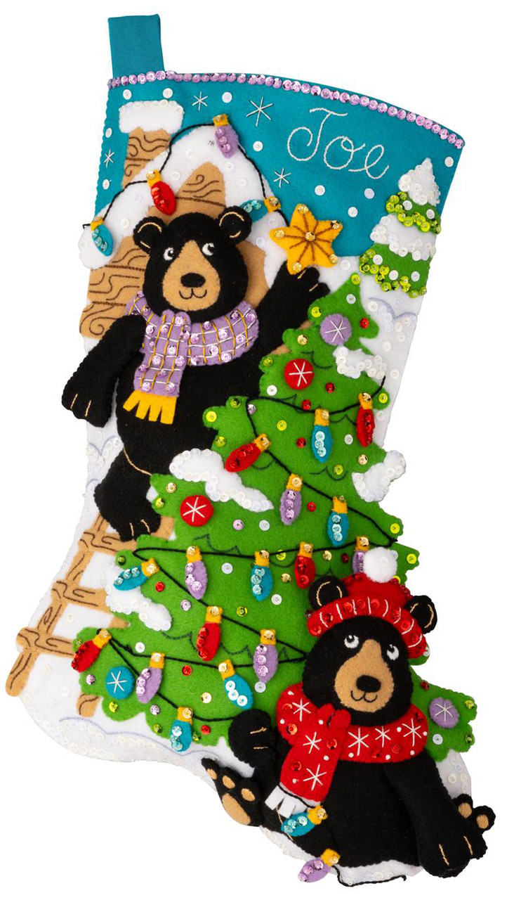 Bucilla Felt Applique Christmas Stocking Kit TRIMMING THE TREE SANTA 18 in