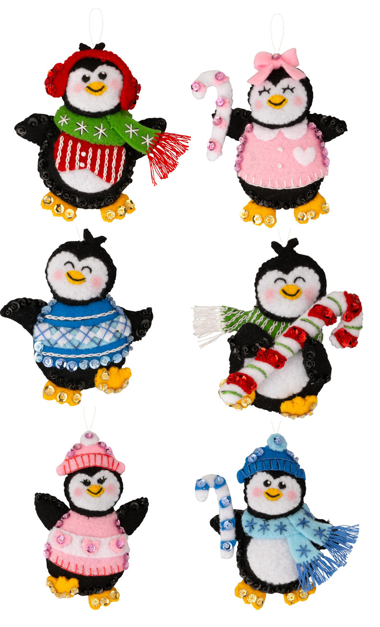 Bucilla BOWLING SANTA Christmas Felt Ornament Kit # 86453 Pin Penguins NEW