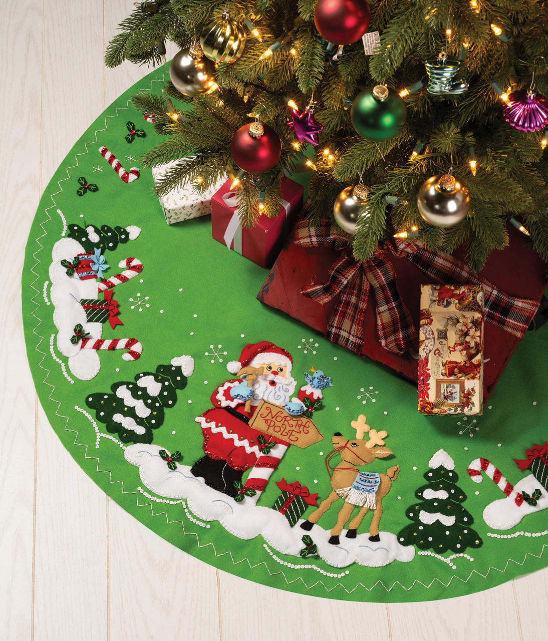 North Pole This Way Bucilla Tree Skirt Kit