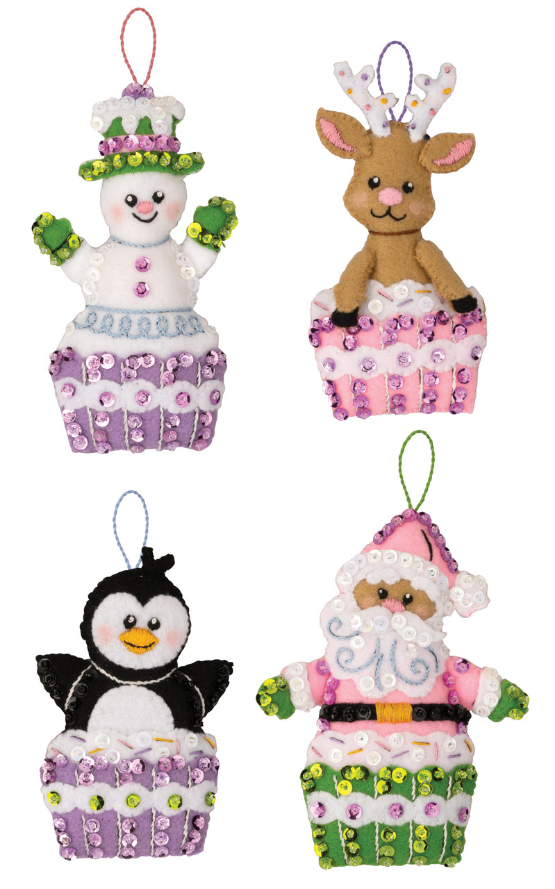 Snowman's Candy Confections felt ornament kit from Bucilla, set of 4