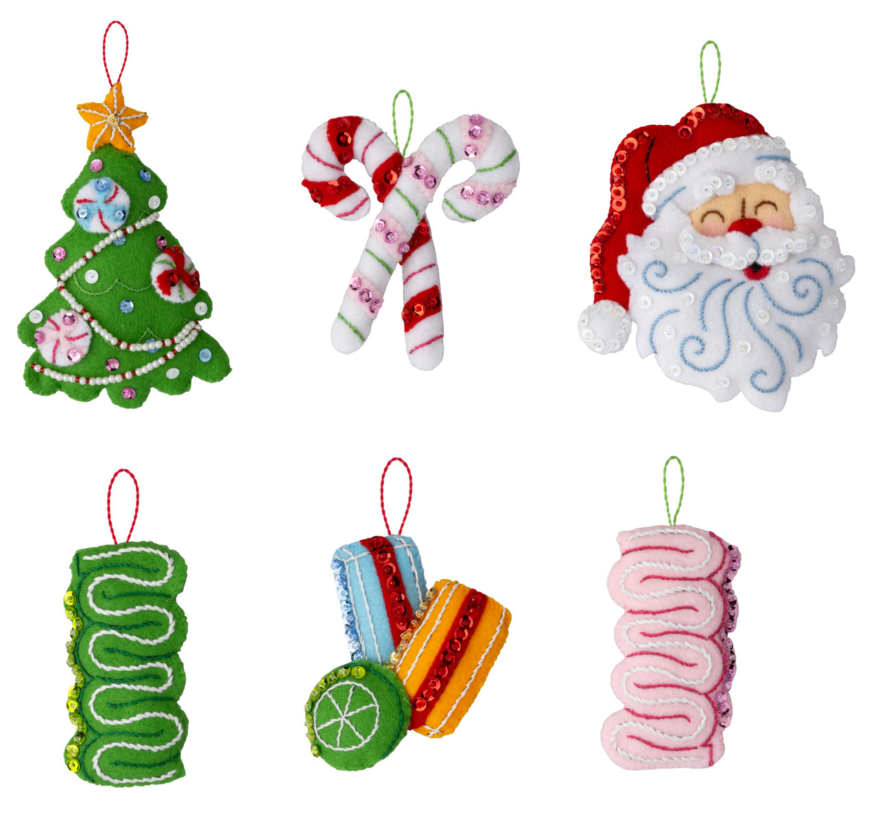 Santa's Candy Christmas felt ornament kit from Bucilla, set of 6
