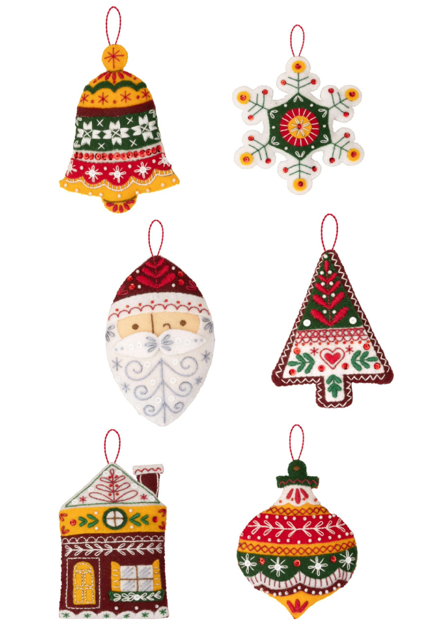 Santa's Nordic Felt Ornament kit from Bucilla, set of 6, available