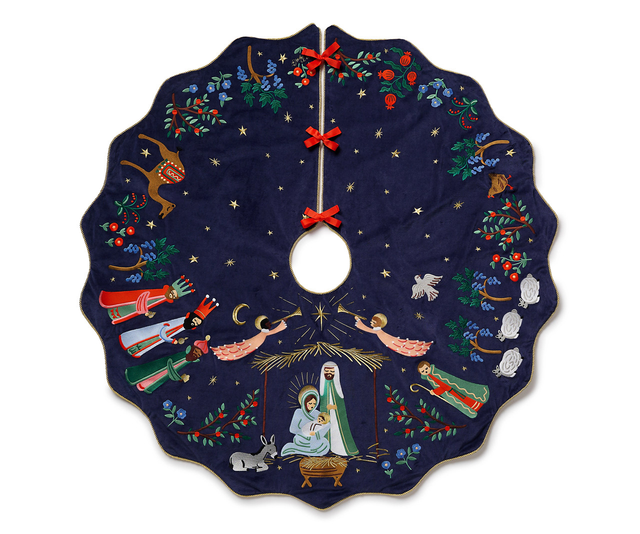 Nativity Scene Embroidered Velvet Tree Skirt Rifle Paper Co