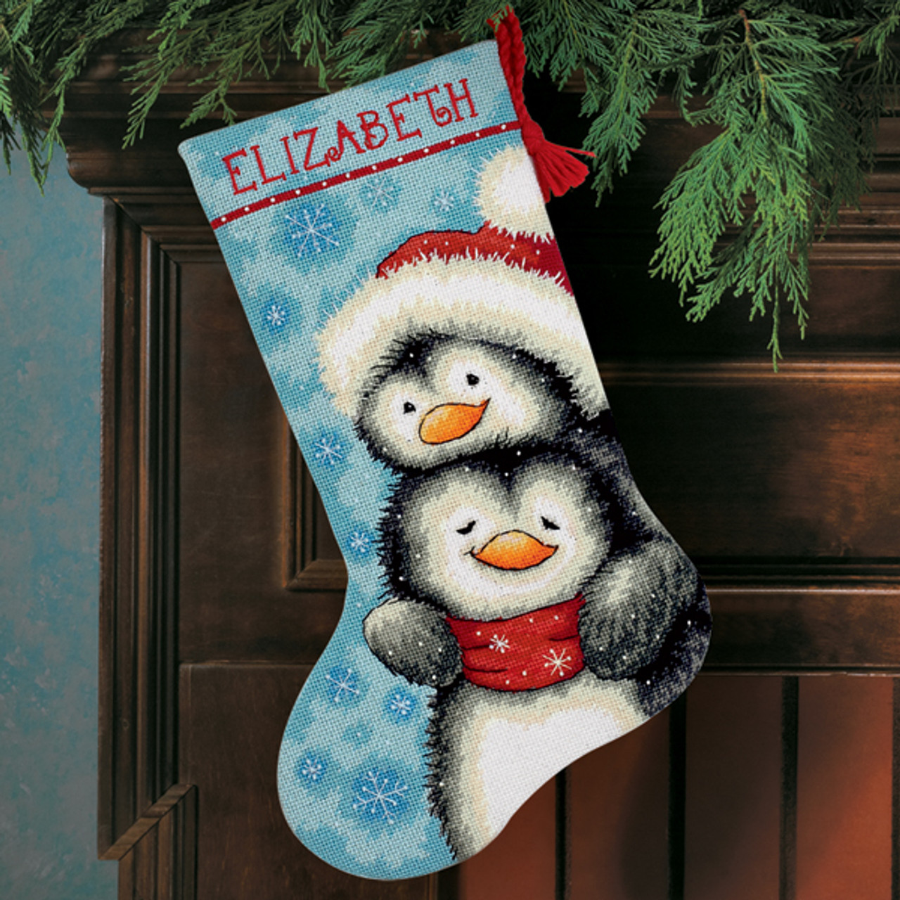 Hugging Penguins Needlepoint Christmas Stocking Kit
